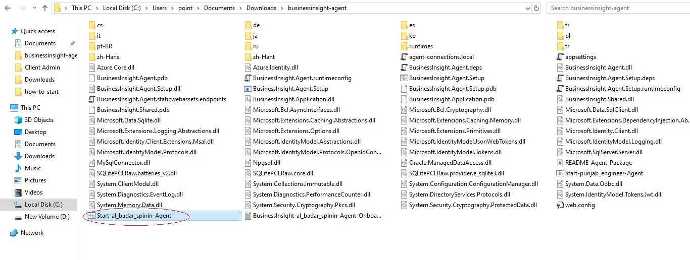 Agent folder showing launcher copied beside BusinessInsight Agent files